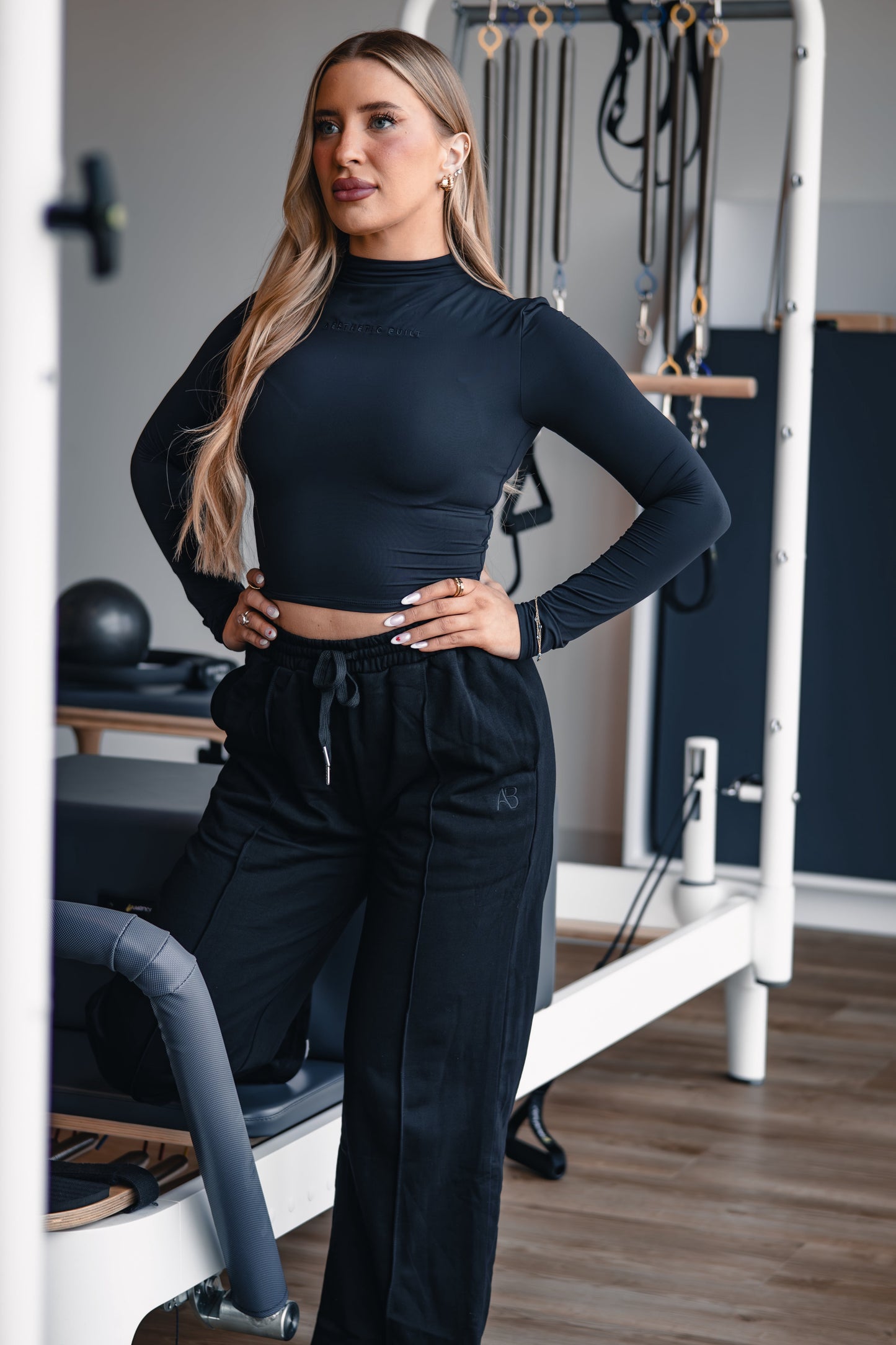 Black Vitality Wide Leg Pleated Sweatpants