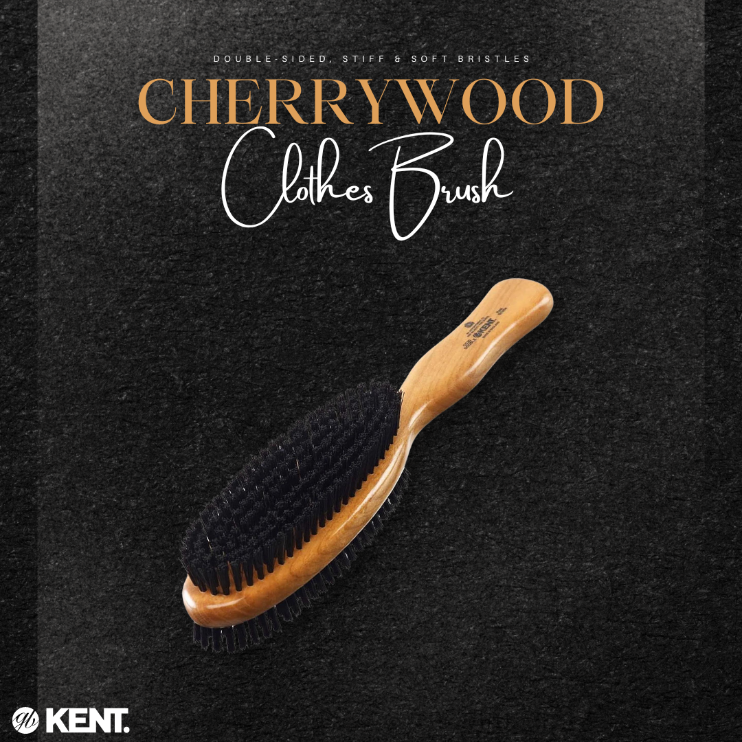 Kent K-CC20 Clothes Brush, Double-Sided, Stiff & Soft Bristles, Cherrywood