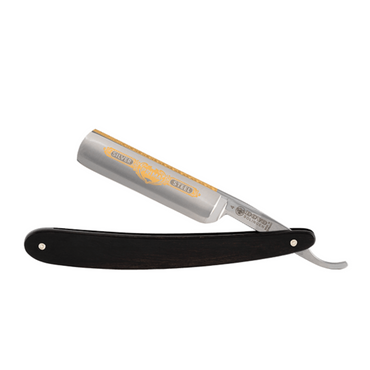 DOVO Silver Steel Straight Razor 5/8 In. Half Hollow Ground Blade, Ebony Wood Handle