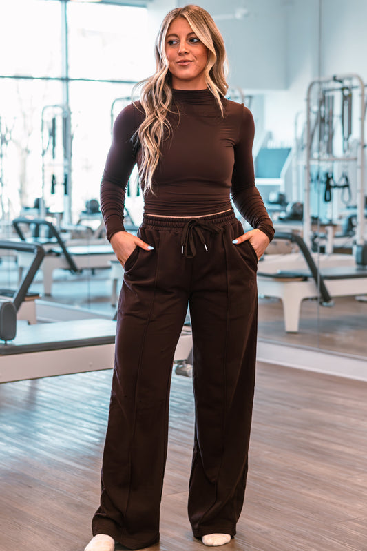 Espresso Vitality Wide Leg Pleated Sweatpants