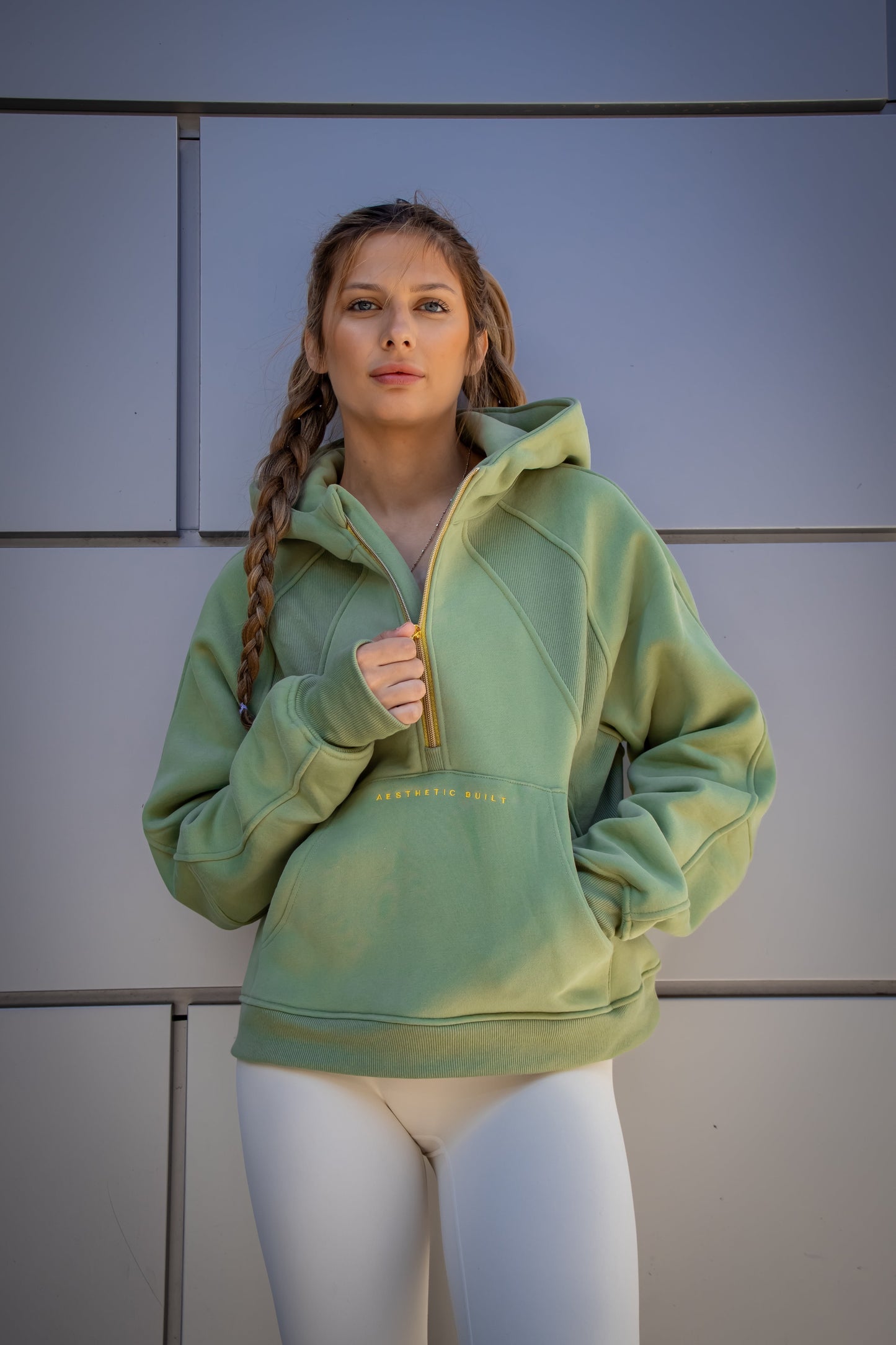 Jade Green Scuba Oversized Half-Zip Hoodie