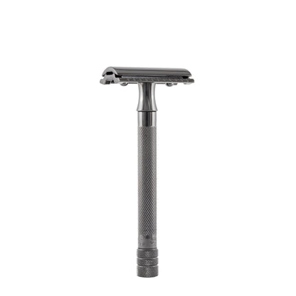 Merkur 23B Double Edge Safety Razor, Straight Cut, Extra Long Handle, Black PVD Coated