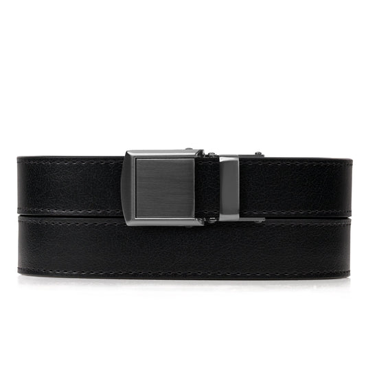 Women's  Leather Skinny Black/Gunmetal Belt