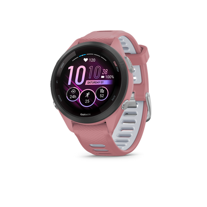 Forerunner® 265S, Black Bezel With Light Pink Case and Light Pink/Powder Gray Silicone Band