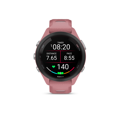 Forerunner® 265S, Black Bezel With Light Pink Case and Light Pink/Powder Gray Silicone Band