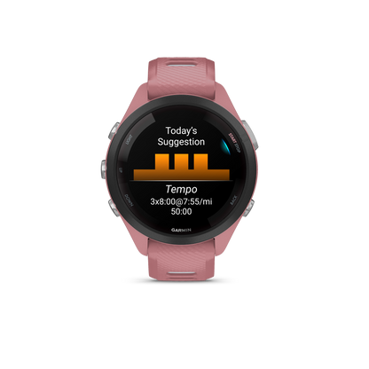 Forerunner® 265S, Black Bezel With Light Pink Case and Light Pink/Powder Gray Silicone Band