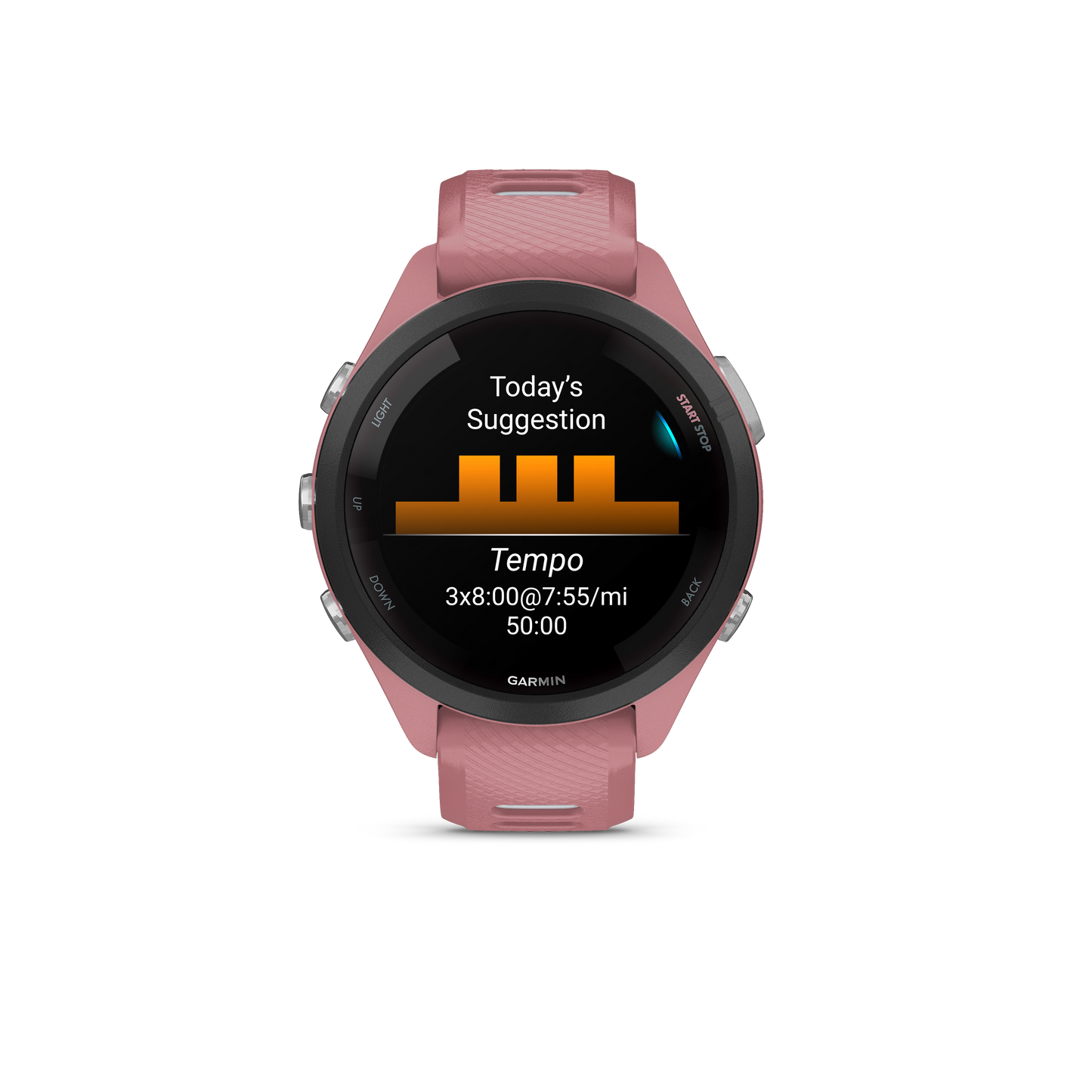 Forerunner® 265S, Black Bezel With Light Pink Case and Light Pink/Powder Gray Silicone Band