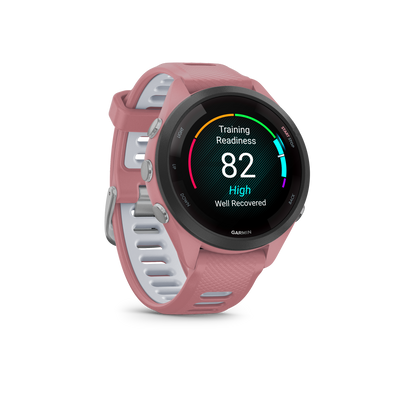 Forerunner® 265S, Black Bezel With Light Pink Case and Light Pink/Powder Gray Silicone Band