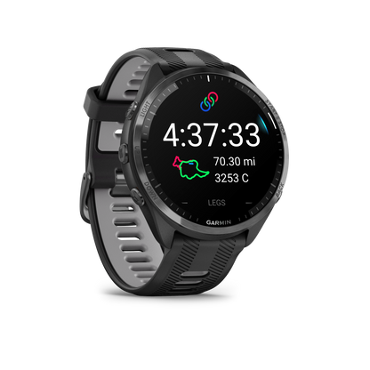 Forerunner® 965, Carbon Gray DLC Titanium Bezel With Black Case and Black/Powder Gray Silicone Band