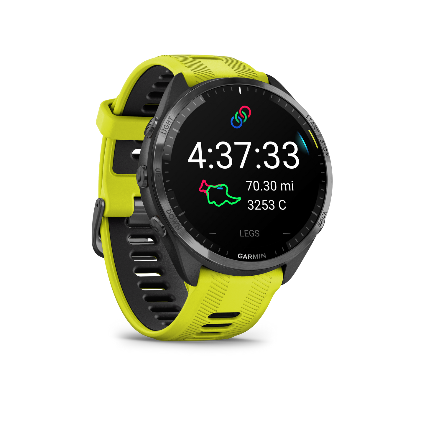 Forerunner® 965, Carbon Gray DLC Titanium Bezel With Black Case and Amp Yellow/Black Silicone Band