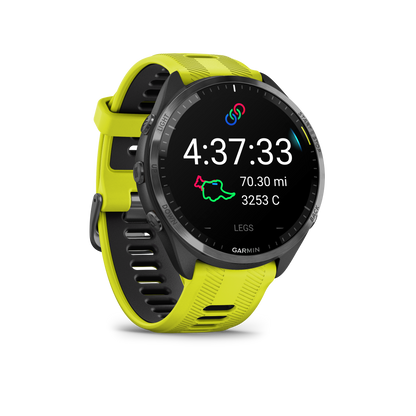 Forerunner® 965, Carbon Gray DLC Titanium Bezel With Black Case and Amp Yellow/Black Silicone Band