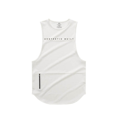 White Perfect Muscle Zipper Pocket Tank