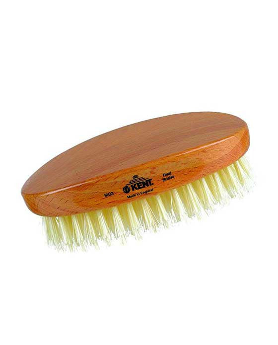 Kent Military Brush, Oval, Beechwood, Pure White Bristle Hairbrush