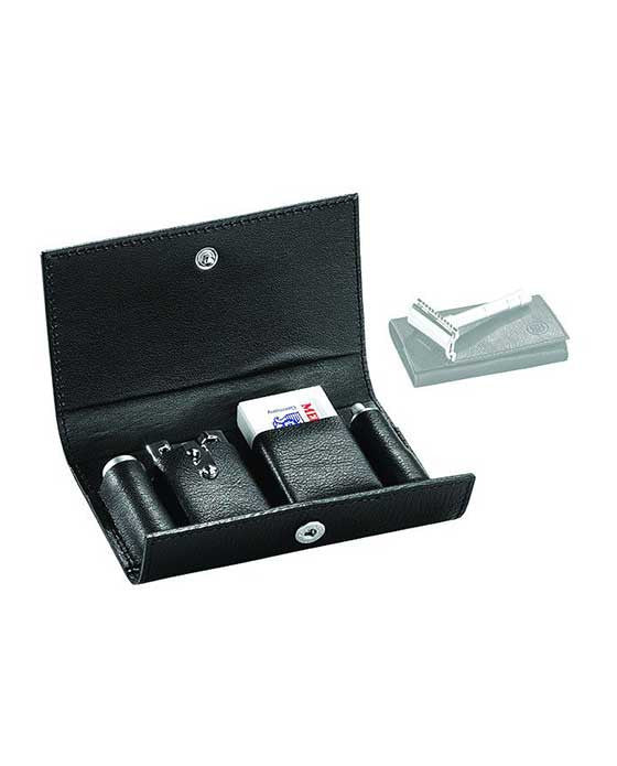 Merkur 3-Piece Travel Double Edge Safety Razor With Blades in Black Leather Case