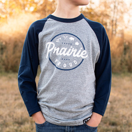 Kids / Youth - Compass 3/4 Raglan - Heather Grey / Navy