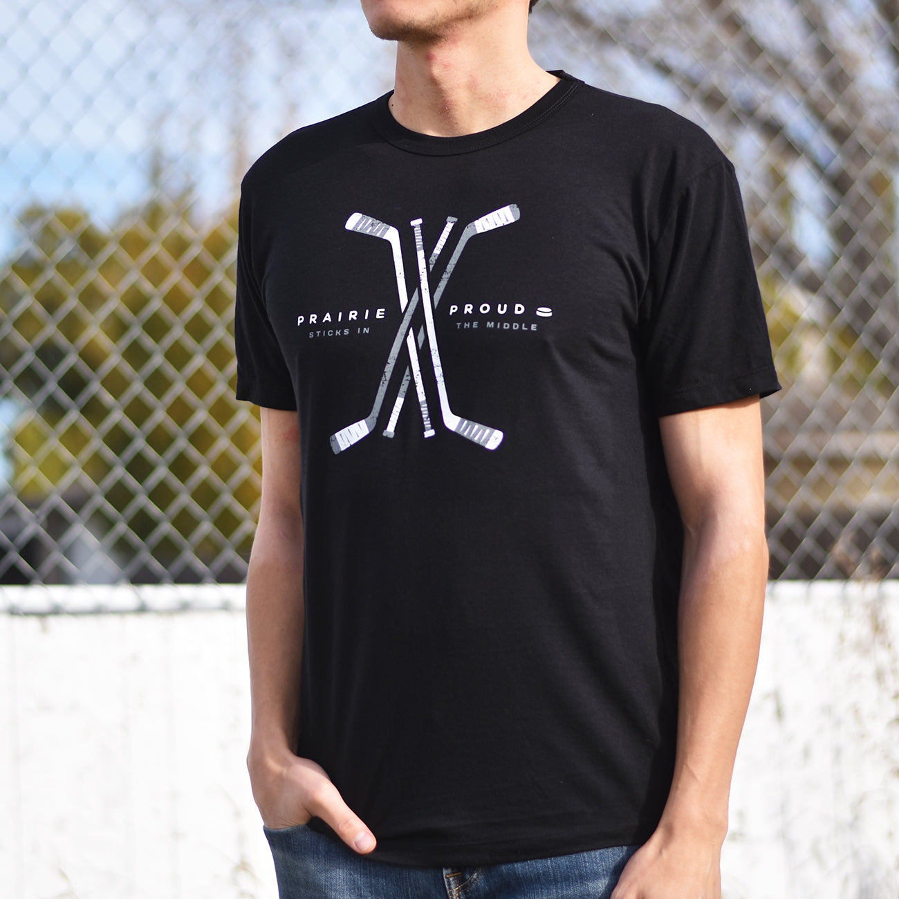 Unisex - Sticks in the Middle Crew T - Black