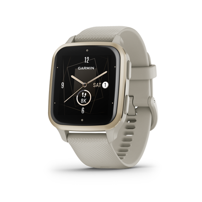 Venu® Sq 2 - Music Edition, Cream Gold Aluminum Bezel With French Gray Case and Silicone Band