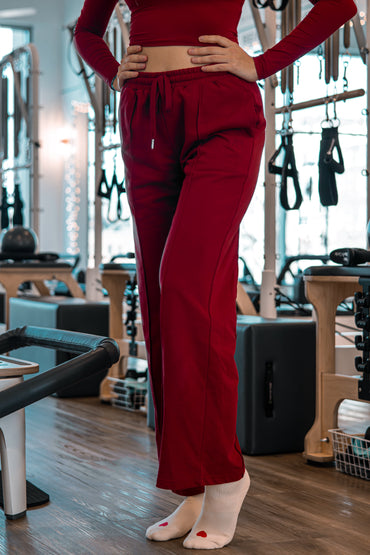 Cherry Red Vitality Wide Leg Pleated Sweatpants