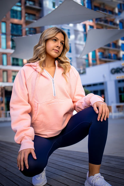 Soft Pink Scuba Oversized Half-Zip Hoodie