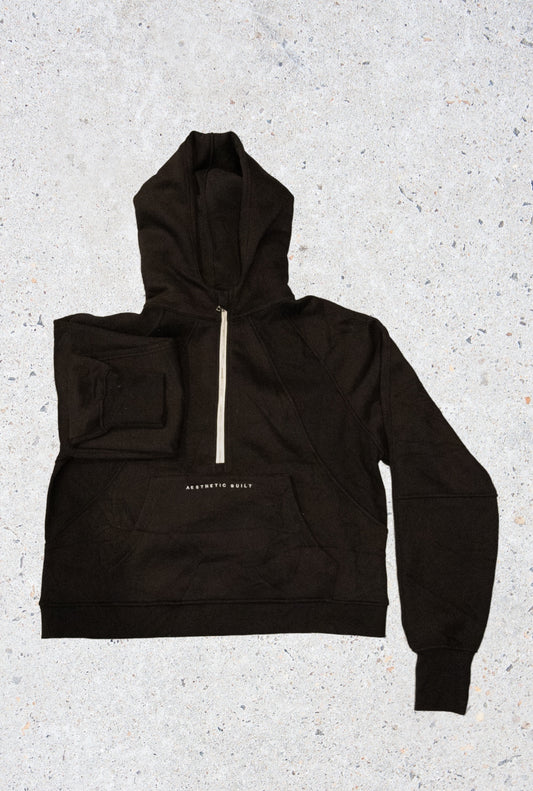 Midnight Black Scuba Oversized Half-Zip Hoodie